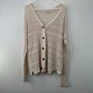 Y2K Mudd Cardigan Sweater XL Cream Beige Open Knit Longer Boho Grunge Cottage